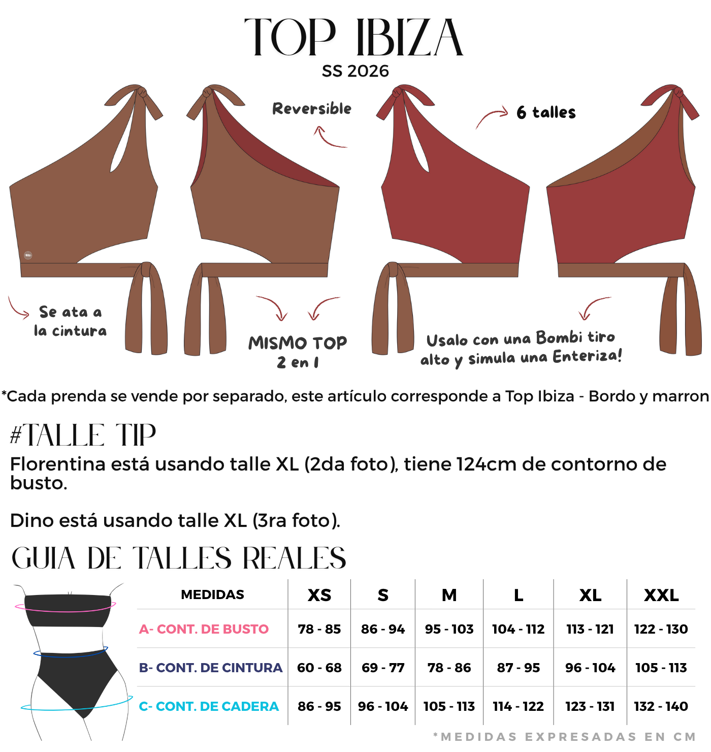 Top de bikini de un hombro, reversible en rosa y naranja